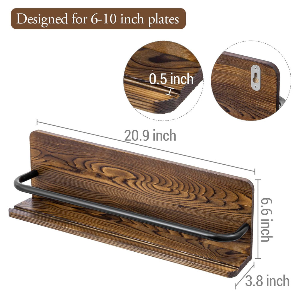 Plate Wall Hangers for Display, Set of 3 Wall Mounted Plate Rack for 6 to 10 Inch Plates, Decorative Wood Stand Shelf