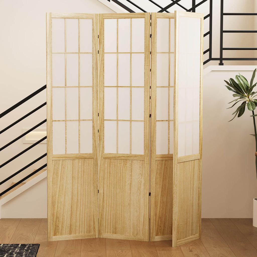 5.6FT Room Divider and Folding Portable Partition Screen, Chinese Japanese Shoji Style for Room Separation - 4 Panel