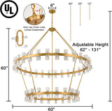 60 Inch Gold Wagon Wheel Chandelier with Crystal Shade, 2 Tier 100 Lights, Modern Farmhouse Style, Ideal for Dining Room, Kitchen, Entryways A117-B0DPJ7SH1Z