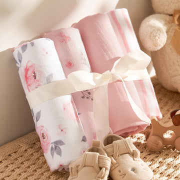 Muslin Swaddle Blankets for Newborn, Large 47x 47 Inches 4 Pack Organic Soft Breathable Receiving Blankets