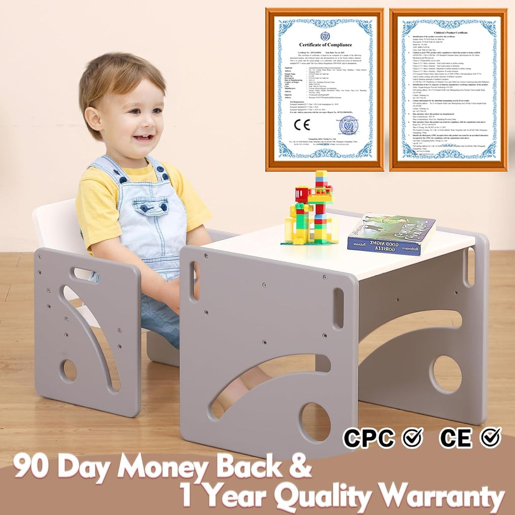 Height Adjustable Toddler Table and Chair Set for Age 1-3, Quality Solid Wood Montessori Table and Chair Set, Weaning