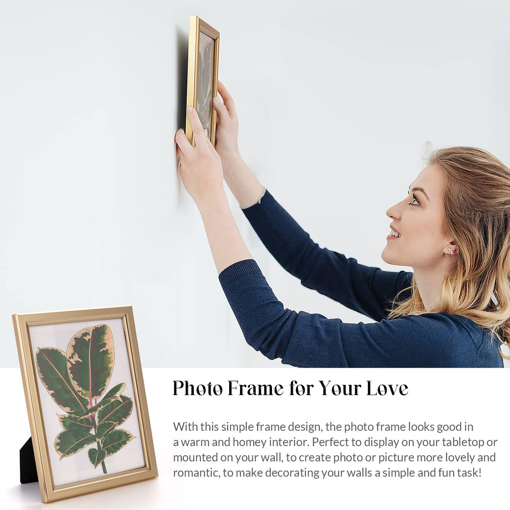 8x10 Picture Frame - Set of 5, Matte Gold 8 x 10 Photo Frame with High-Definition Glass, Modern 8x10 frame for