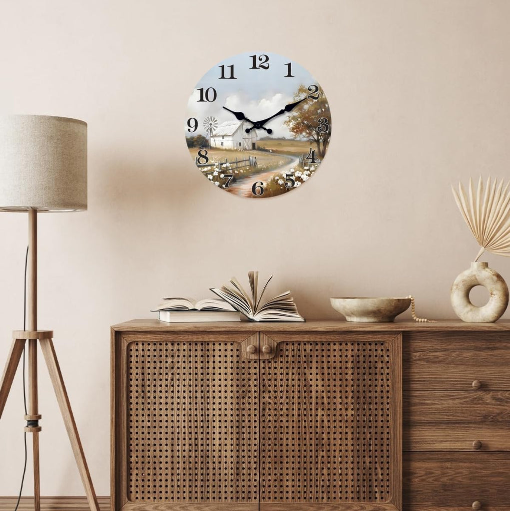 Large Farmhouse Barn Wall Clock 20 Inch Silent Wooden