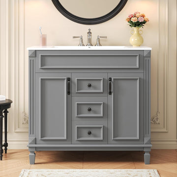 36” Bathroom Vanity with Sink, Freestanding Single Bathroom Sink Vanity Cabinet Set with 36” Countertop & Integrated