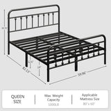 Queen Metal Platform Bed Frame/Victorian Style Headboard and Footboard/Steel Slat Support/Easy Assembly/No Box Spring