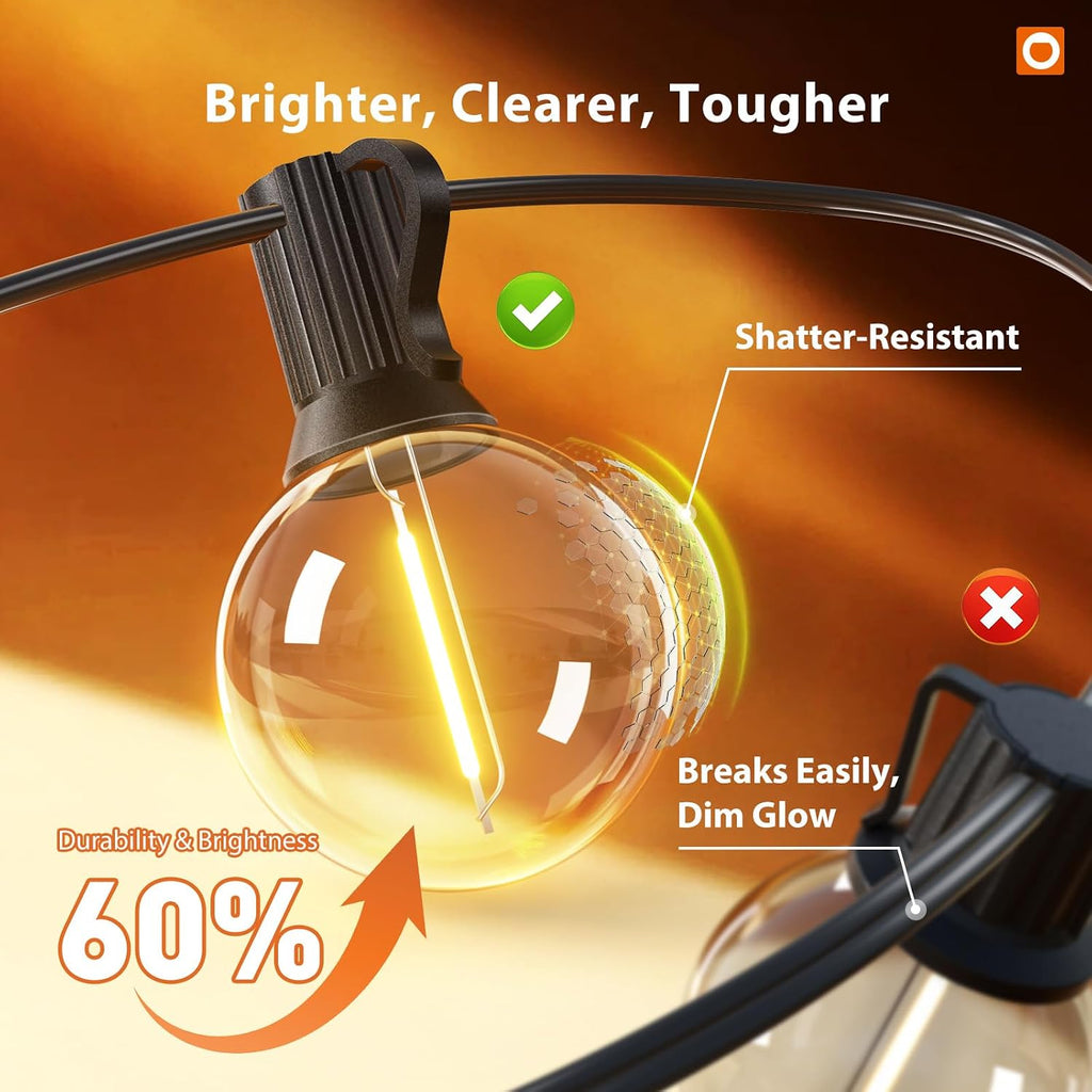 Outdoor String Lights 200FT G40 with Remote 108 LED Waterproof Bulbs