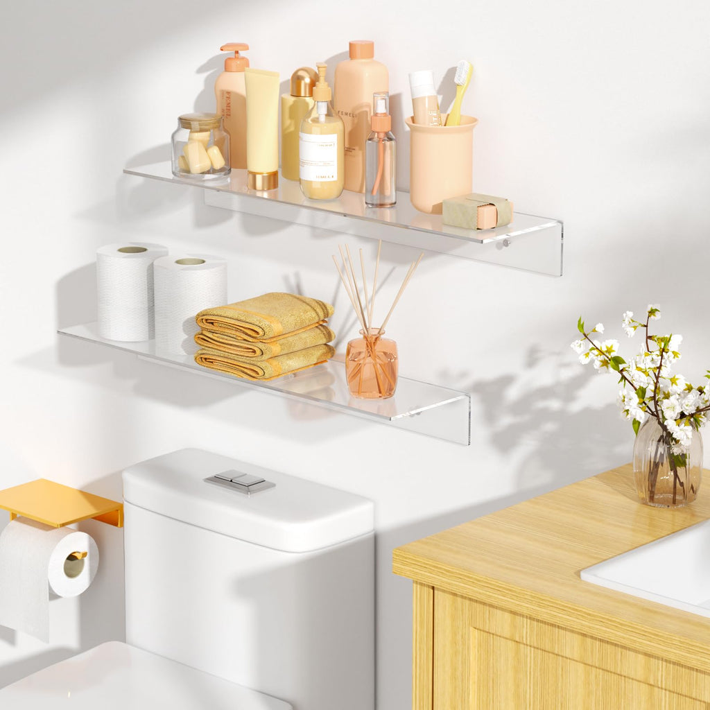 2 PCS 24" Acrylic Floating Shelves, Clear Shelf for Wall Display
