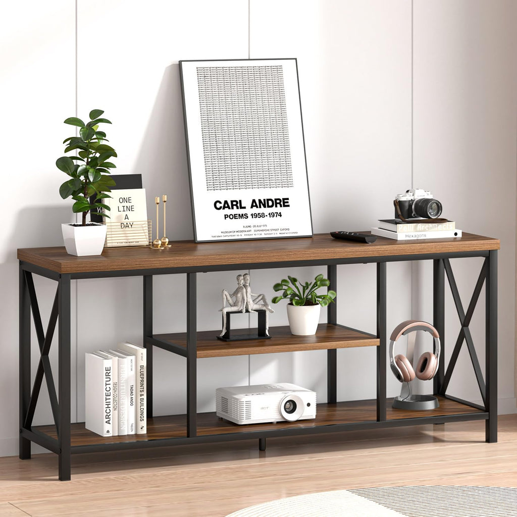 Modern Entertainment Center for TVs up to 65 Inch, Rustic Wood Television Stands, Industrial TV Console and TV