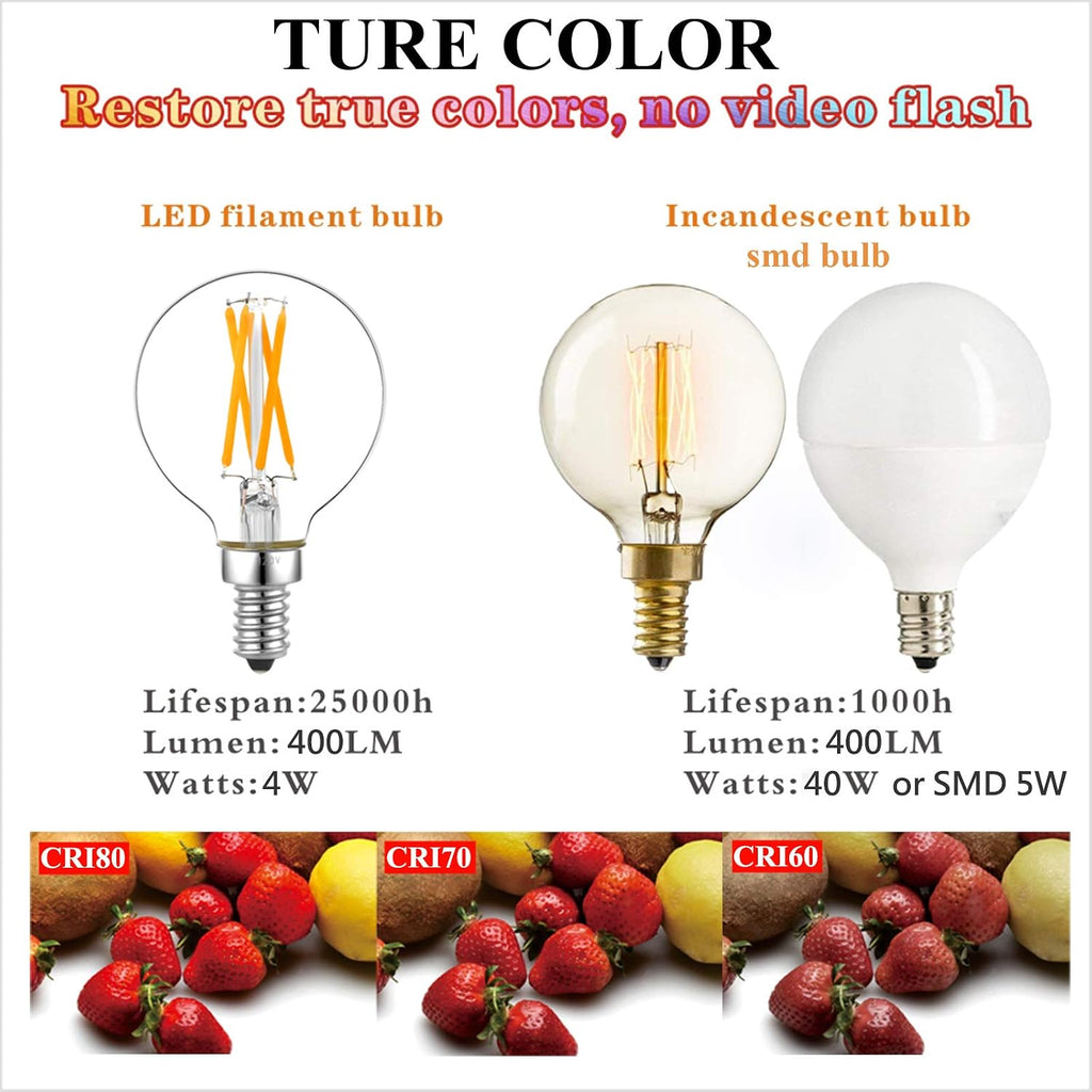 G16.5 E12 Candelabra Bulb 40 watt,Warm Light Bulbs,2700K,6Pack