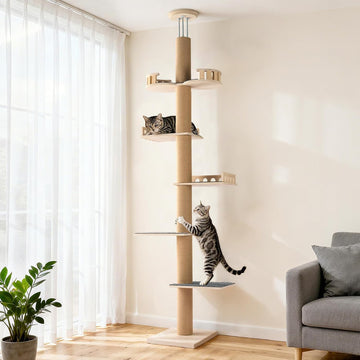 Floor to Ceiling Cat Tree, 61-110" Adjustable Tall Tension Cat Tower