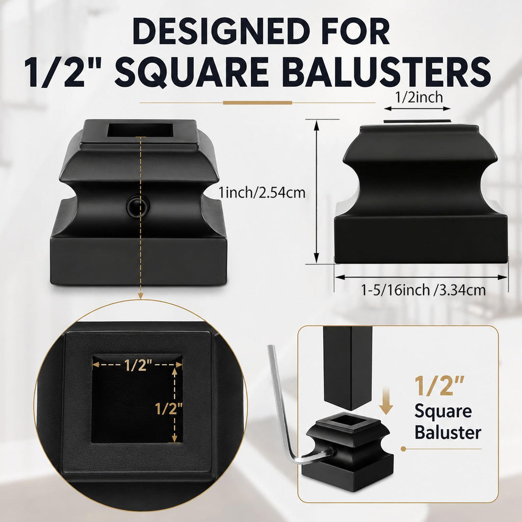24 Pcs Baluster Shoes Stair Flat Shoe with Screw and Wrench, Suitable 1/2" Square Iron Balusters Basket Twist Knuckle