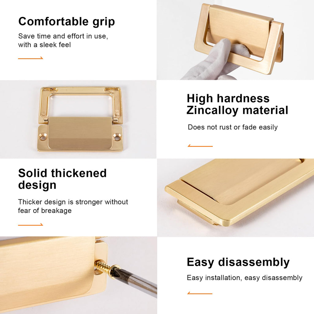 2pcs Zinc Alloy Flush Cabinet Drawer Handles, Hidden Concealed Furniture Pulls with Screws for Drawers, Cabinets