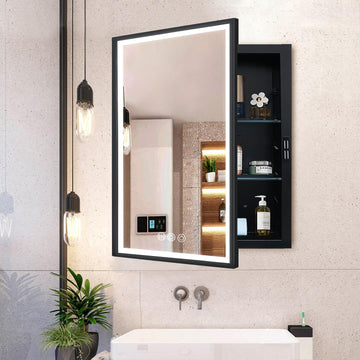 LED Lighted Medicine Cabinet with Mirror, Recessed or Wall Mounted Bathroom Mirror with Storage, Anti-Fog, 3-Color