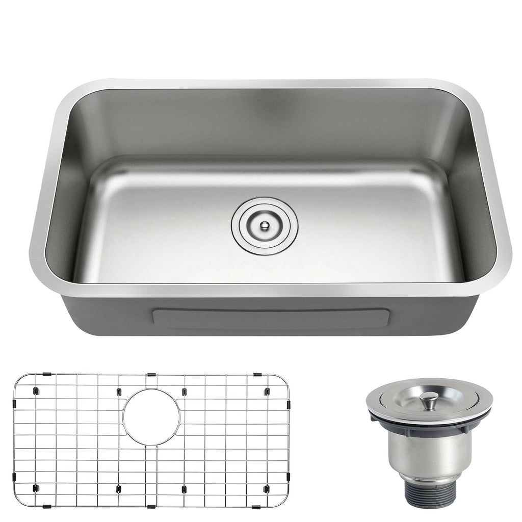 30 Inch Undermount Curved Spacious Single Bowl Kitchen Sink