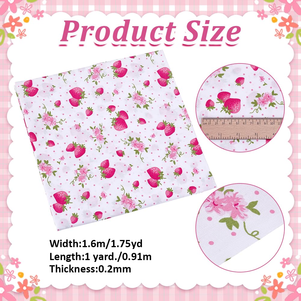 1.7 x 1 Yard Cotton Fabric by The Yard Pink Strawberry Fabric