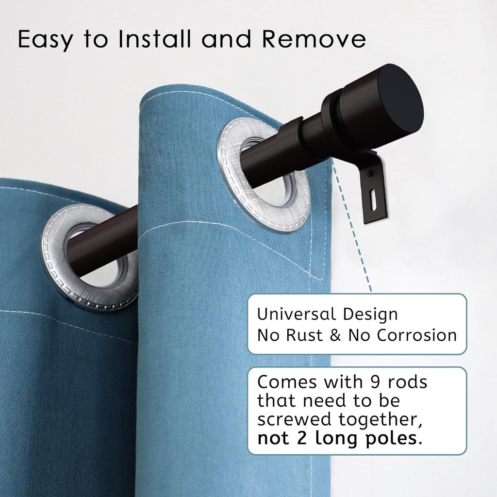 Curtain Rods for Windows 16 to 144 Inches Adjustable Length 1 Inch Diameter Window Curtain Rod with Aluminium End Cap