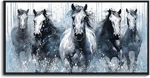 DUNHUANG ART Running Horses Canvas Wall Art - Equine Themed Galloping Animals in the Sand - Rustic Horse Decor 24"x48"