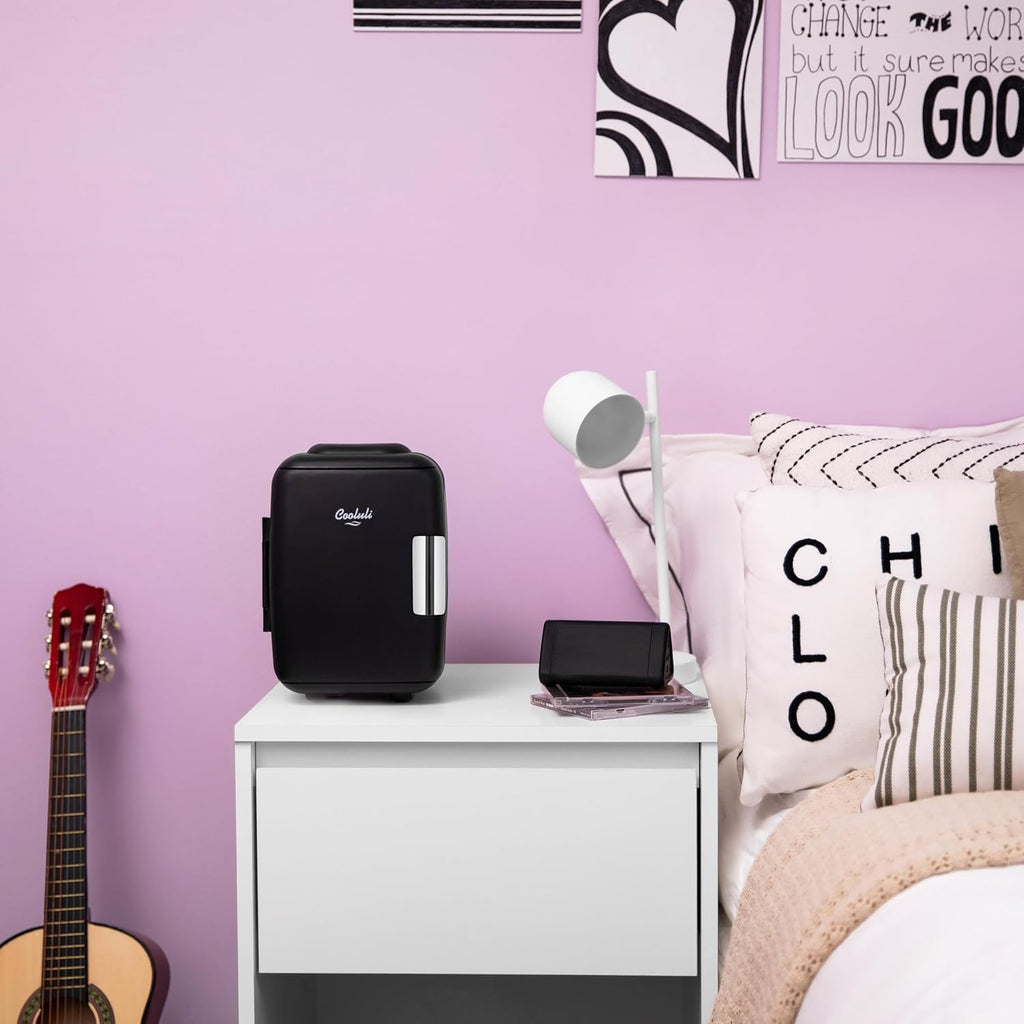 Mini Fridge for Bedroom - Car, Office Desk & Dorm Room - Portable 4L/6 Can Electric Plug In Cooler & Warmer for Food