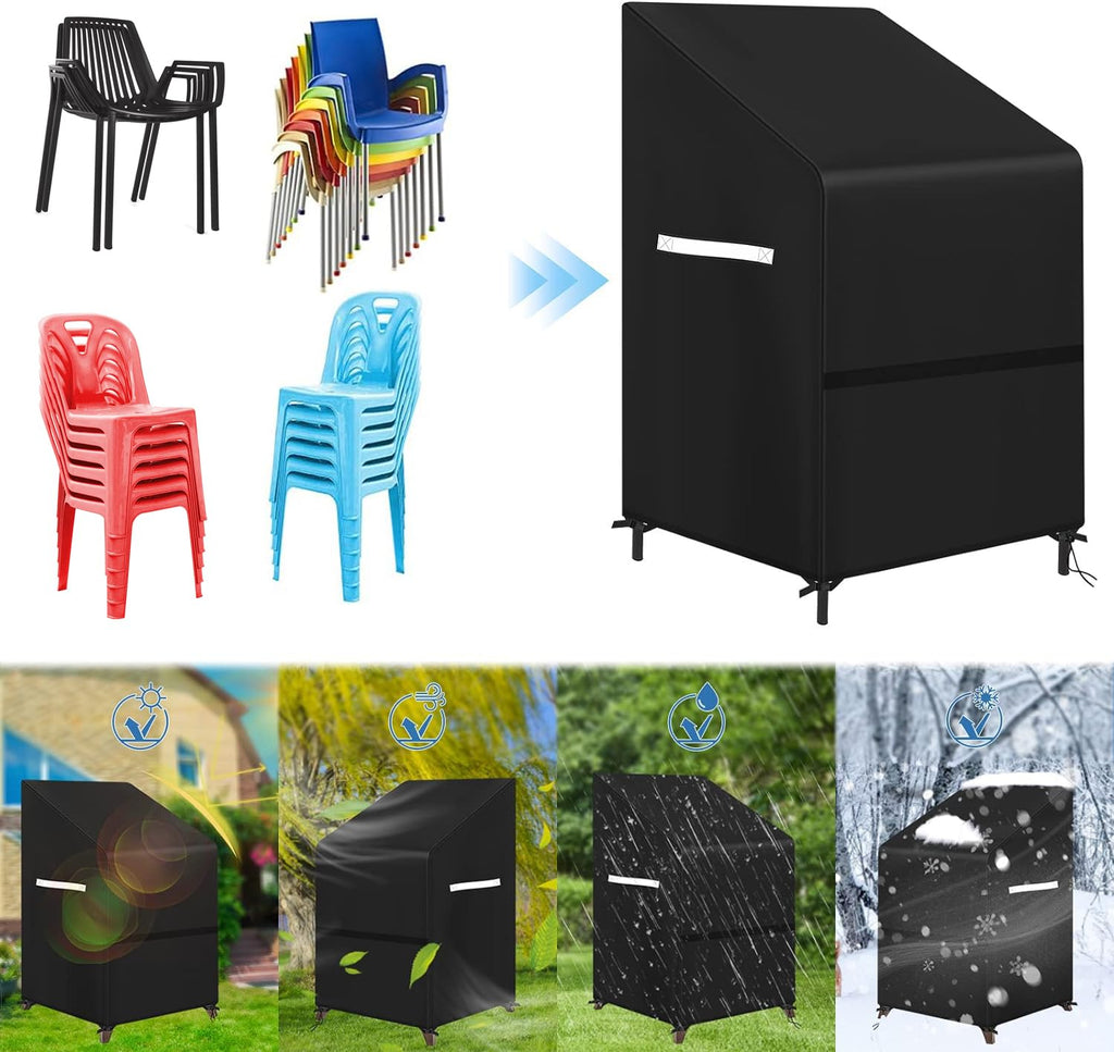 Stacking Outdoor Chair Cover Waterproof, Outdoor Patio Furniture Covers Stacked Chairs 420D, Lawn Furniture Stacking