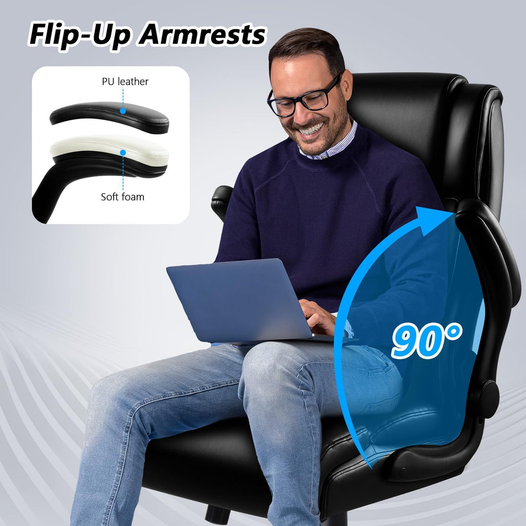 Big and Tall 400LBS Heavy Duty Executive Office Desk Chair with Flip-up Armrest, Ergonomic Swivel High Back Office