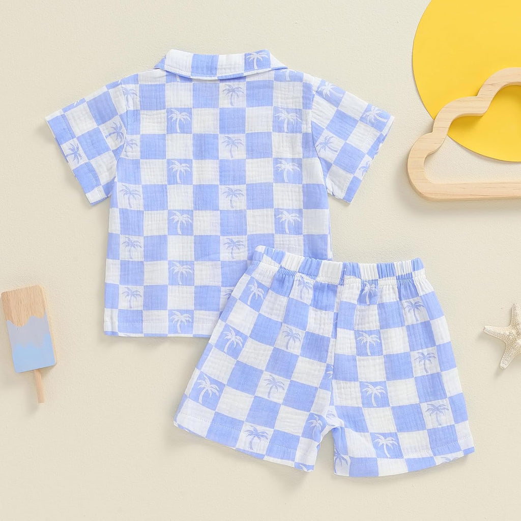 Toddler Baby Boy Summer Beach Outfit Button Down Shirt Shorts Set
