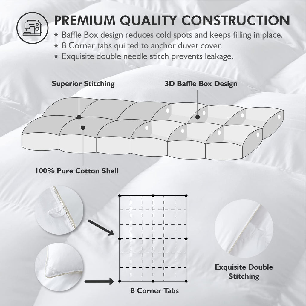 Luxurious Oversized California King (Cal King) Size Goose Down Fiber Waterfowl Feather Fiber Comforter Duvet Insert