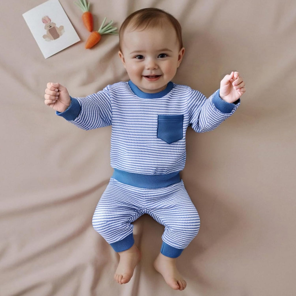 Baby Boy Fall Clothes Long Sleeve Toddler Boy Waffle Sweatshirt Pullover Tops Pants Infant Fall Winter Outfits