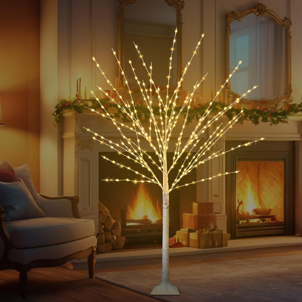 2Pack 4FT Lighted Birch Trees, Birch Tree with 400 LED Lights, 8 Flash Modes and Timer, Dimmable, Light Up Twig