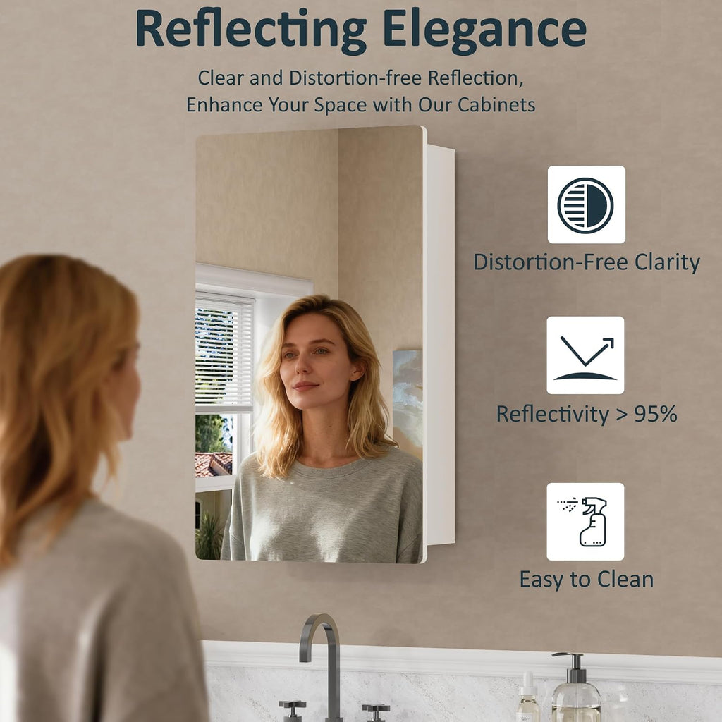 14 x 24 Inch Recessed Medicine Cabinet with Mirror , White | Wall Mounted Cabinet for Storage, Adjustable Glass