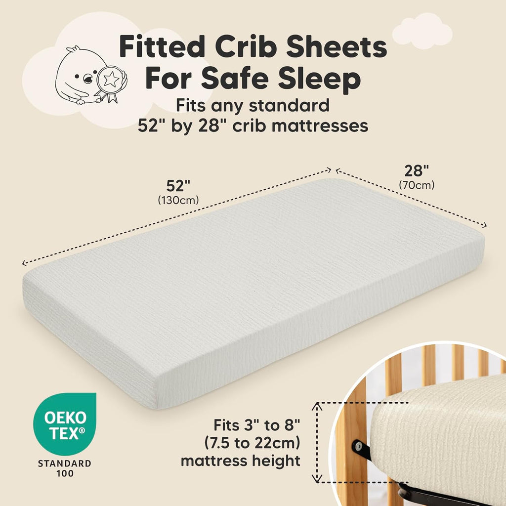 2-Pack Muslin Crib Sheets for Boy, Girl, 52x28 Fitted (Greige) | 100% Organic Cotton Fitted Baby Crib Mattress Sheet