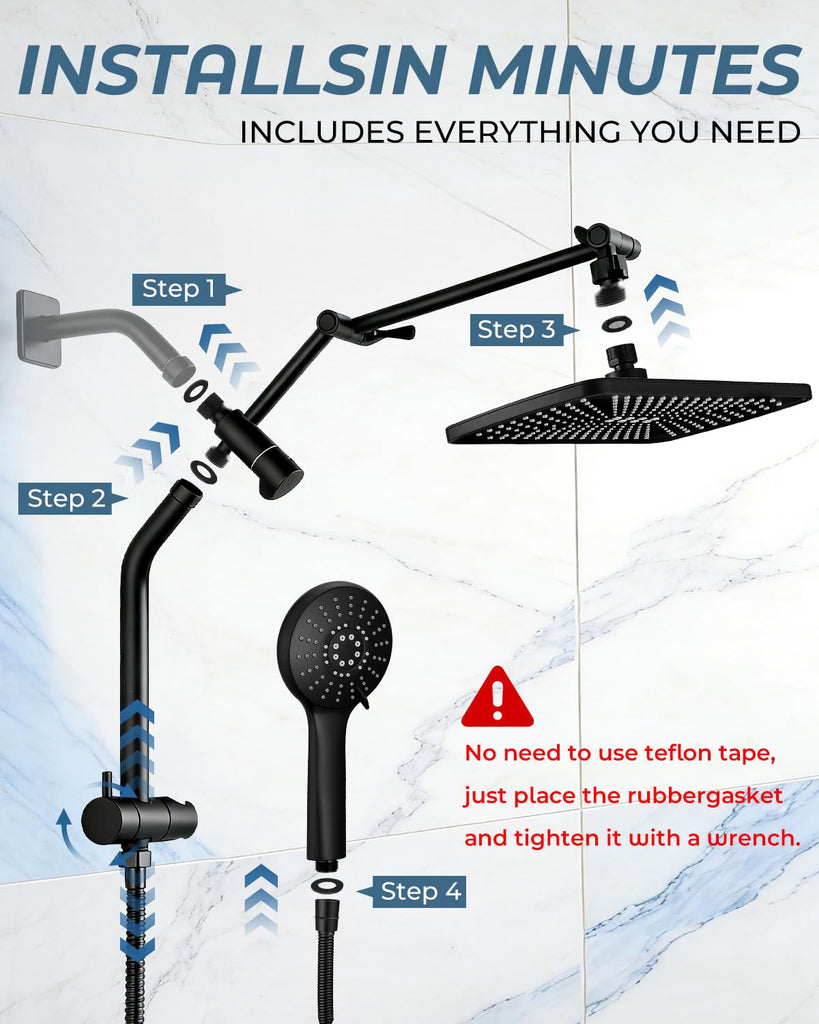 Shower Head with Handheld,High Pressure Black Slide Bar Shower Head