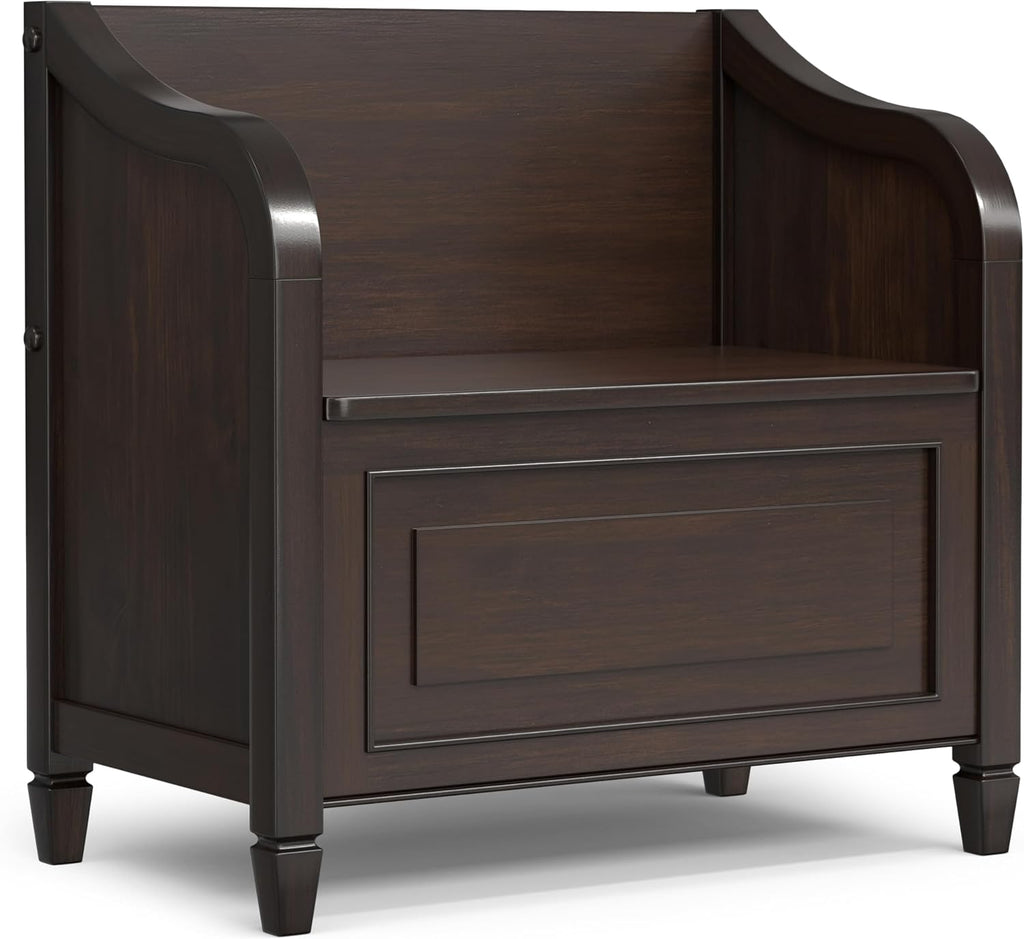 Connaught 51" Wide Solid Wood Trunk Bench in Black | Traditional entryway bench with lift-up lid and hidden storage