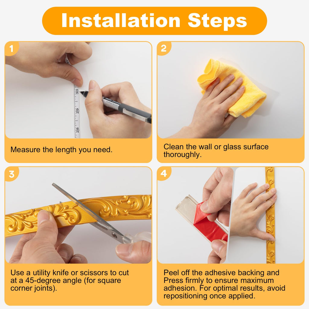 3 Pack 16.4FT Gold Peel and Stick Crown Molding Trim Kit - Self-Adhesive Decorative Trim for Mirror Borders, Doors &