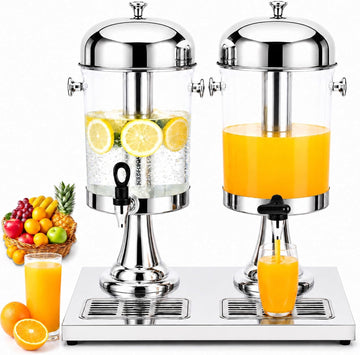 4.2 Gallon Beverage Dispenser, Dual Drink Dispenser with Stand, Stainless Steel Juice Dispenser with Ice Core, Leak - Set of 2