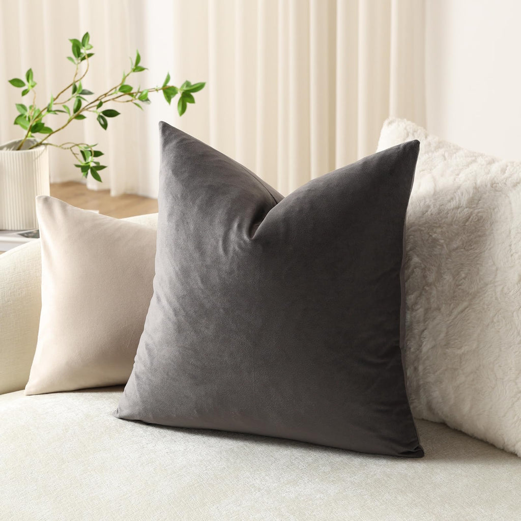 Throw Pillow Covers 18x18 Dark-Grey: 2 Pack Cozy Soft Velvet Square Decorative Pillow Cases for Farmhouse Home Decor