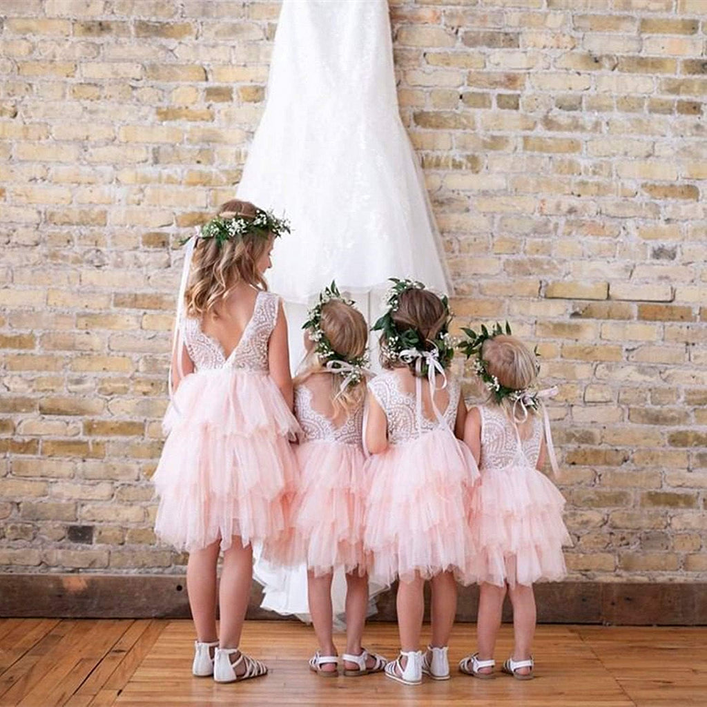 Backless A-line Lace Back Flower Girl Dress