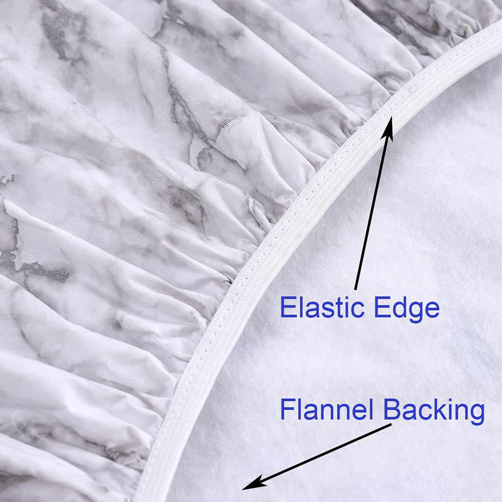 Round Vinyl Fitted Tablecloth with Flannel Backing Elastic Edge Design Table Cover Waterproof Oil-Proof PVC Table