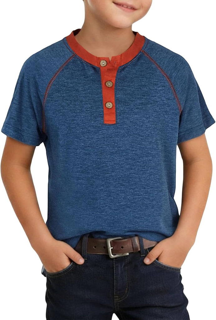 Boy's Henley Shirts Kids Short Sleeve Stylish T-Shirt