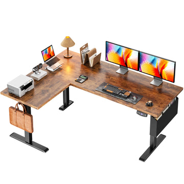 63" L Shaped Standing Desk Height Adjustable Memory Presets
