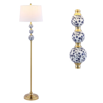Tavira Classic Ceramic Floor Lamp 62.5" Metal, Brass Gold/Blue