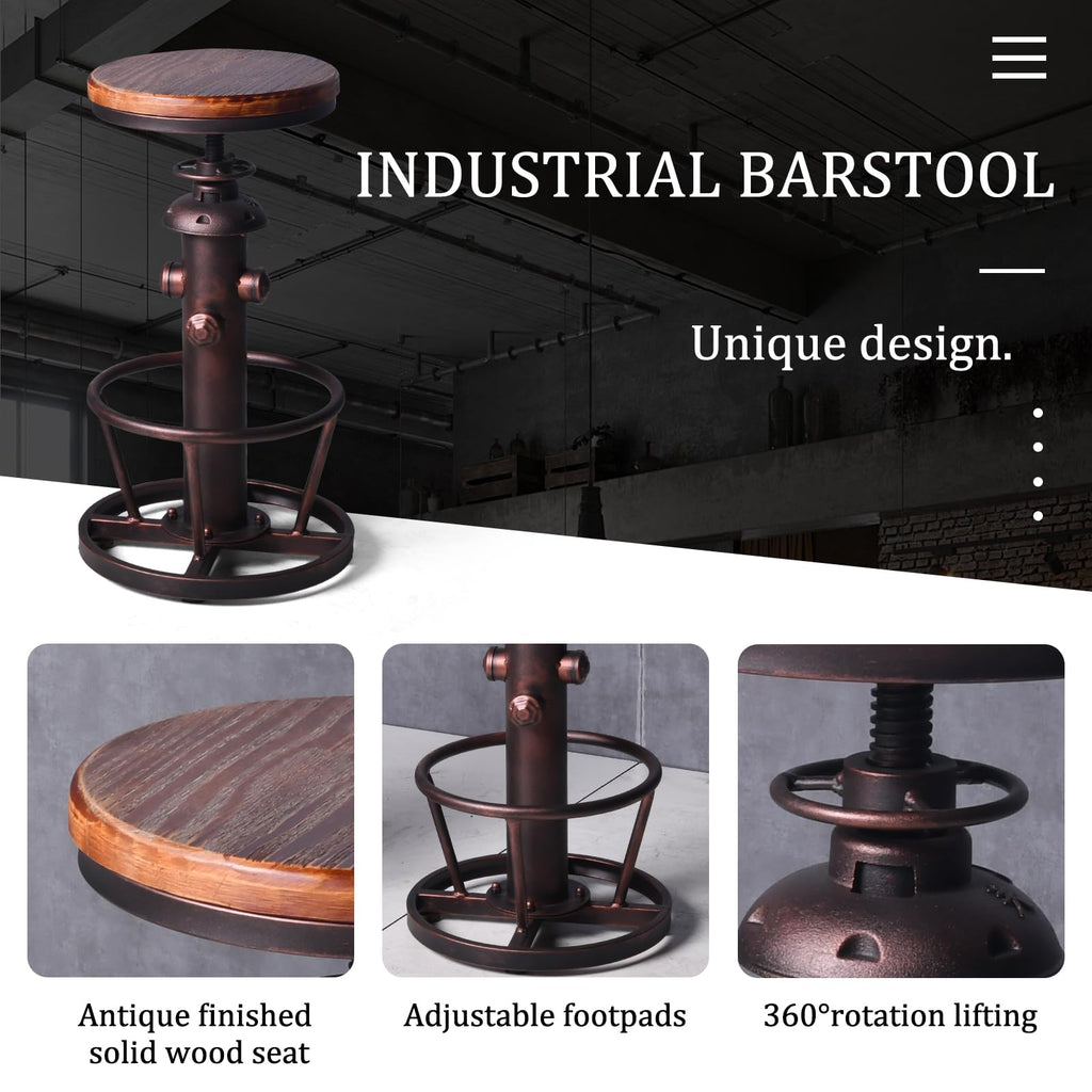 American Antique Steampunk Deco Vintage Industrial Bar Stool Retro Stylish Fire Hydrant Design Adjustable Swivel Cafe