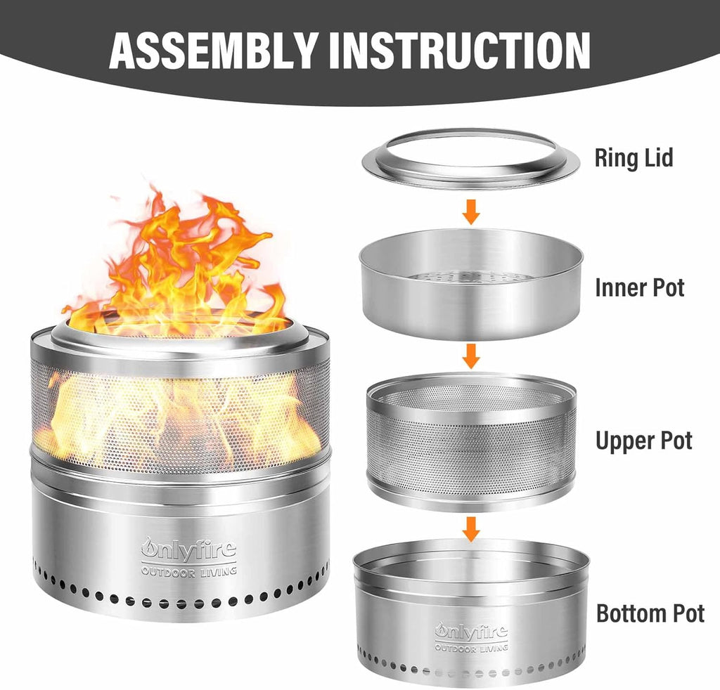Wood Burning Fire Pit with Carrying Bag, 19.5” Detachable Portable Firepit for Camping Tailgating Patio Backyard