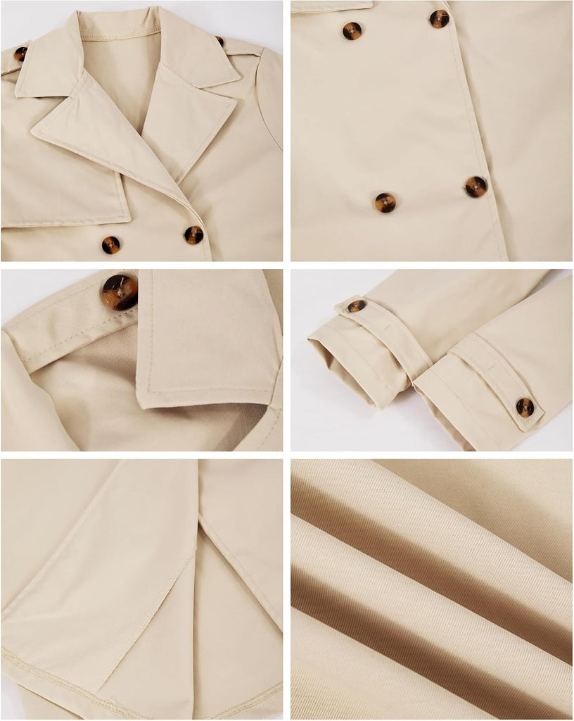 Girl Long Trench Coat Double Breasted Windproof Jacket With Belt