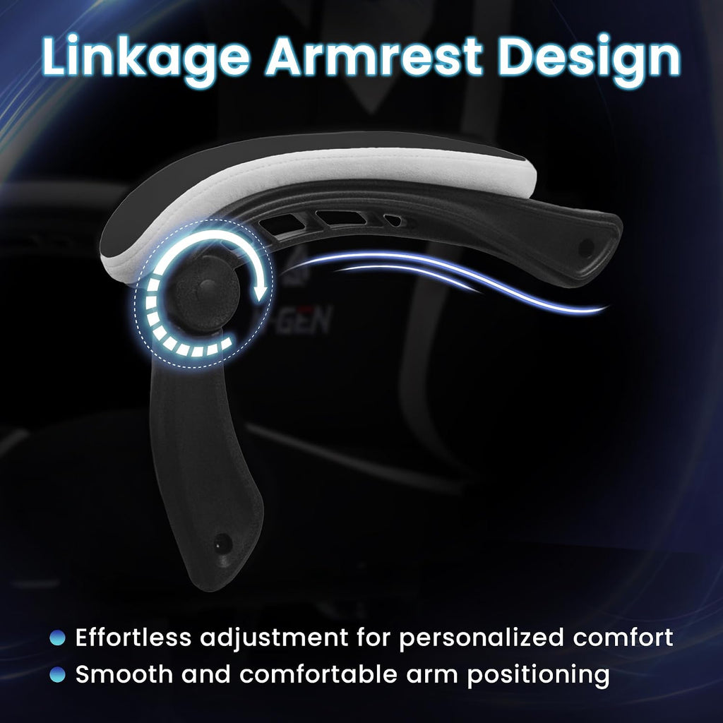Gaming Chair, Lumbar Support with Breathable Fabric, Black | Ergonomic Design with Linkage Armrests, Adjustable