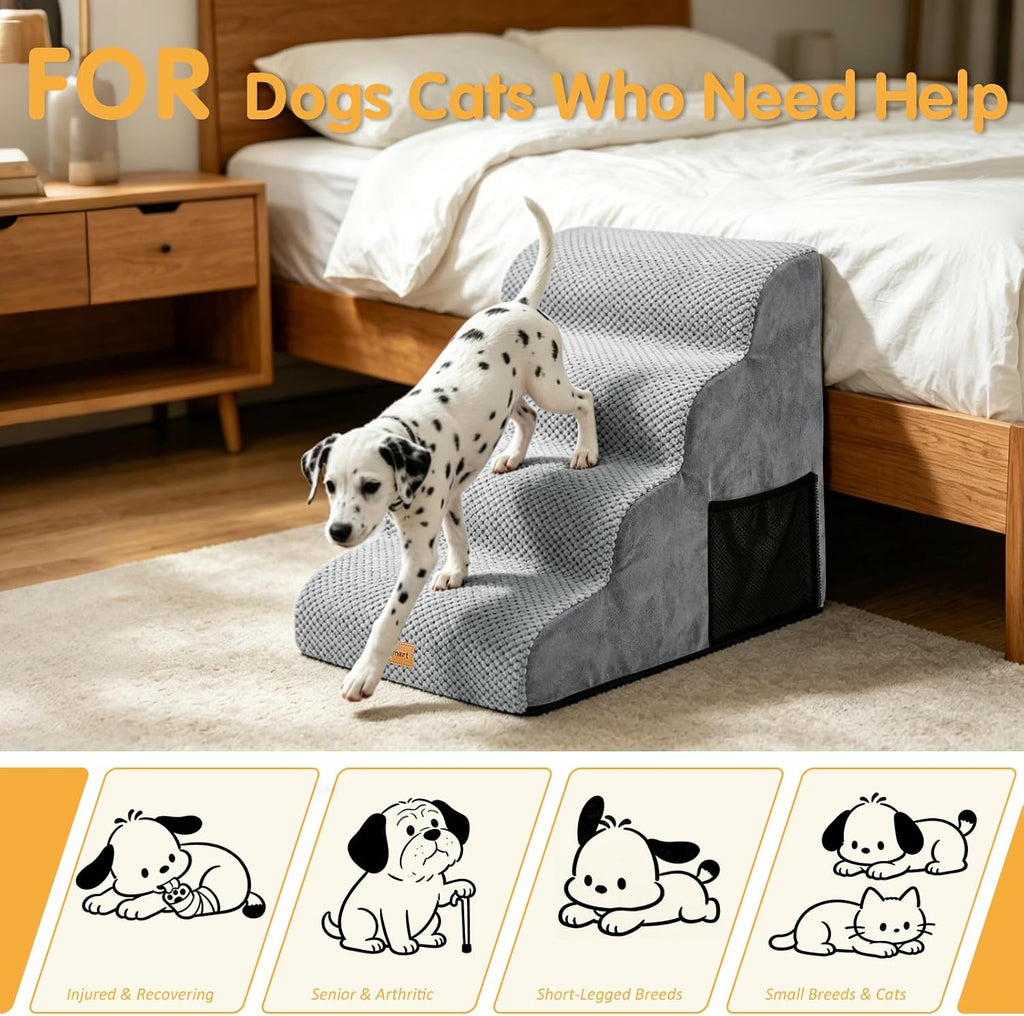 High Density Foam Dog Stairs 4 Tiers, Extra Wide Deep Pet Steps