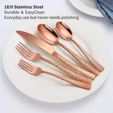 40-Piece Silverware Set, Rose Gold Hammered Stainless Steel Flatware Sets for 8, Food-Grade Tableware Set