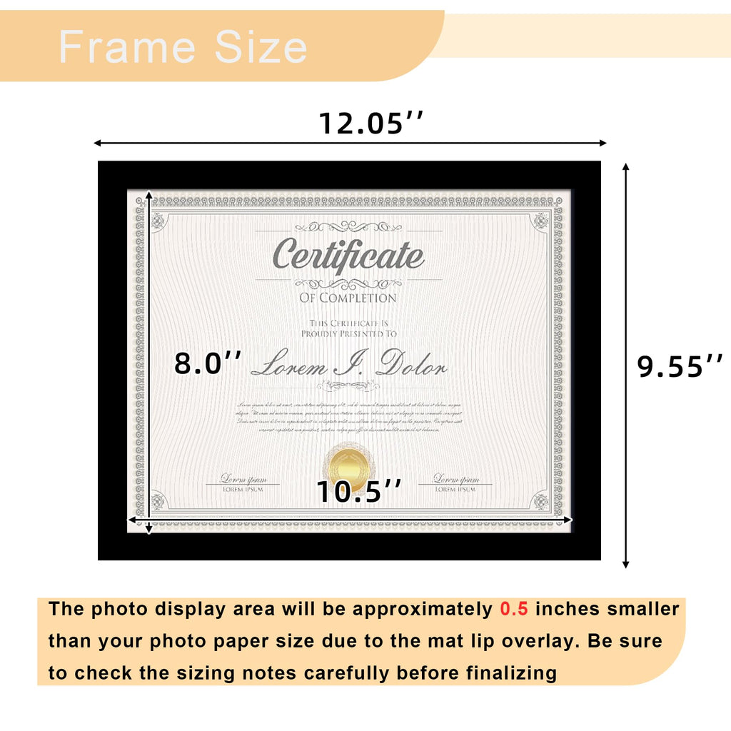 8.5x11 Picture Frame Black Set of 6, Certificate Photo 8.5 x 11 Wall or Tabletop Display