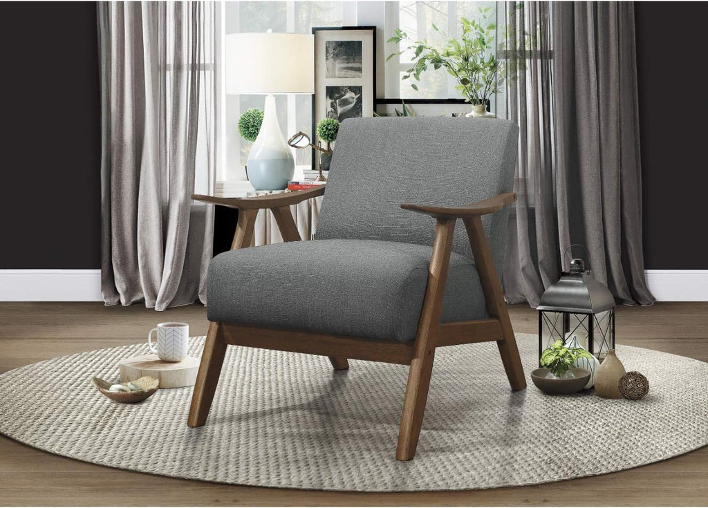 Mid Century Modern Accent Chair with Walnut Wood Frame, Gray