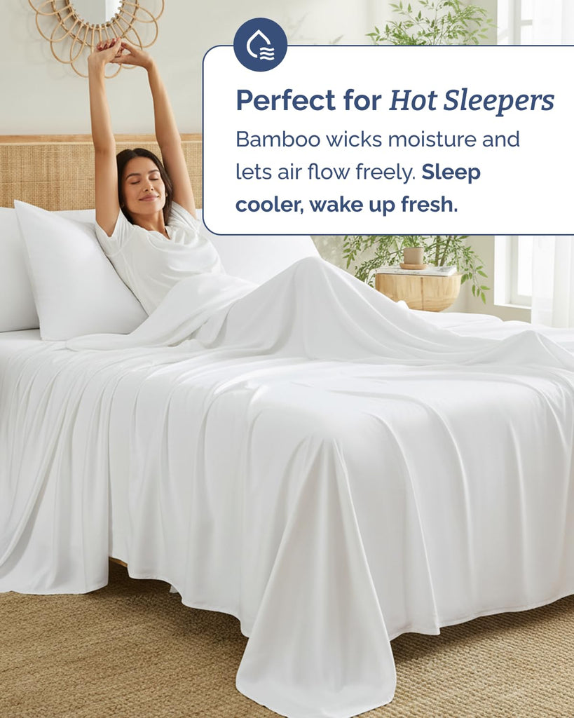 100% Rayon Derived from Bamboo - Bed Sheets Set Twin XL Size - White