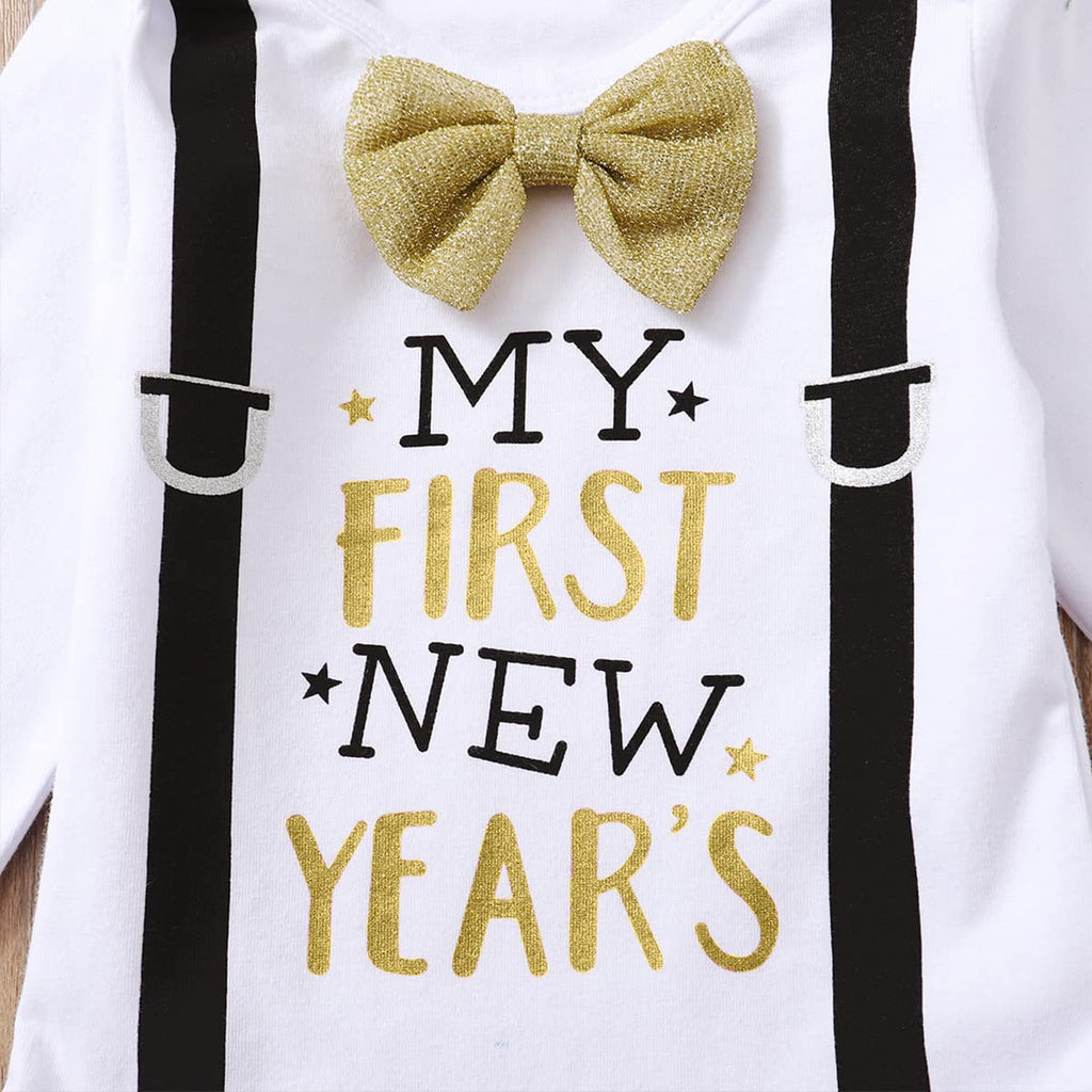 Baby Boy First New Year's Outfit Newborn Gentleman Pant Clothing Set with Hat (White, )